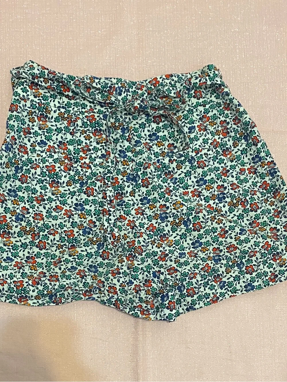 J. Crew Floral Tie-Waist High-Rise Shorts in White with Multicolor Print